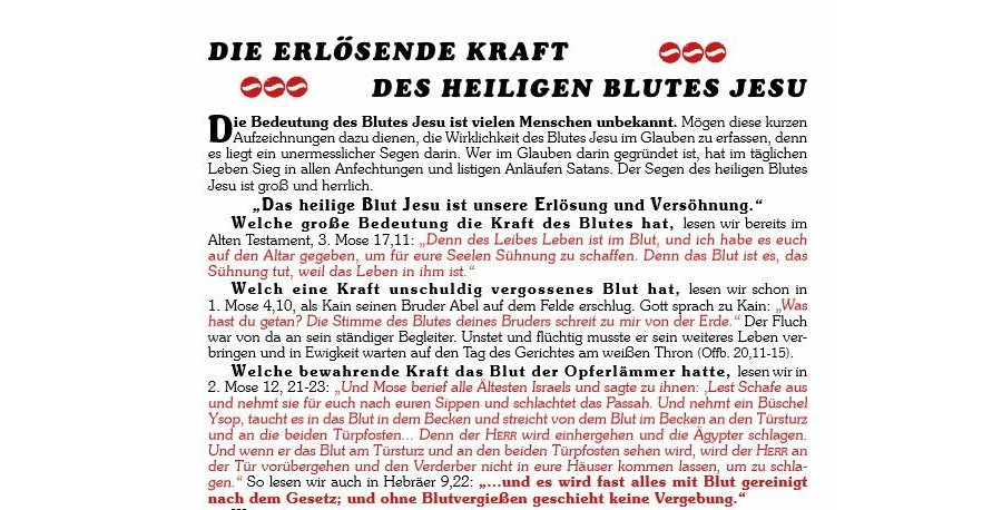 Die erlösende Kraft des heiligen Blutes Jesu