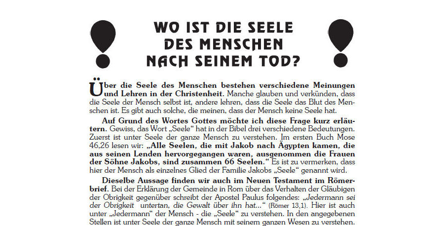 Wo ist die Seele des Menschen nach seinem Tod?